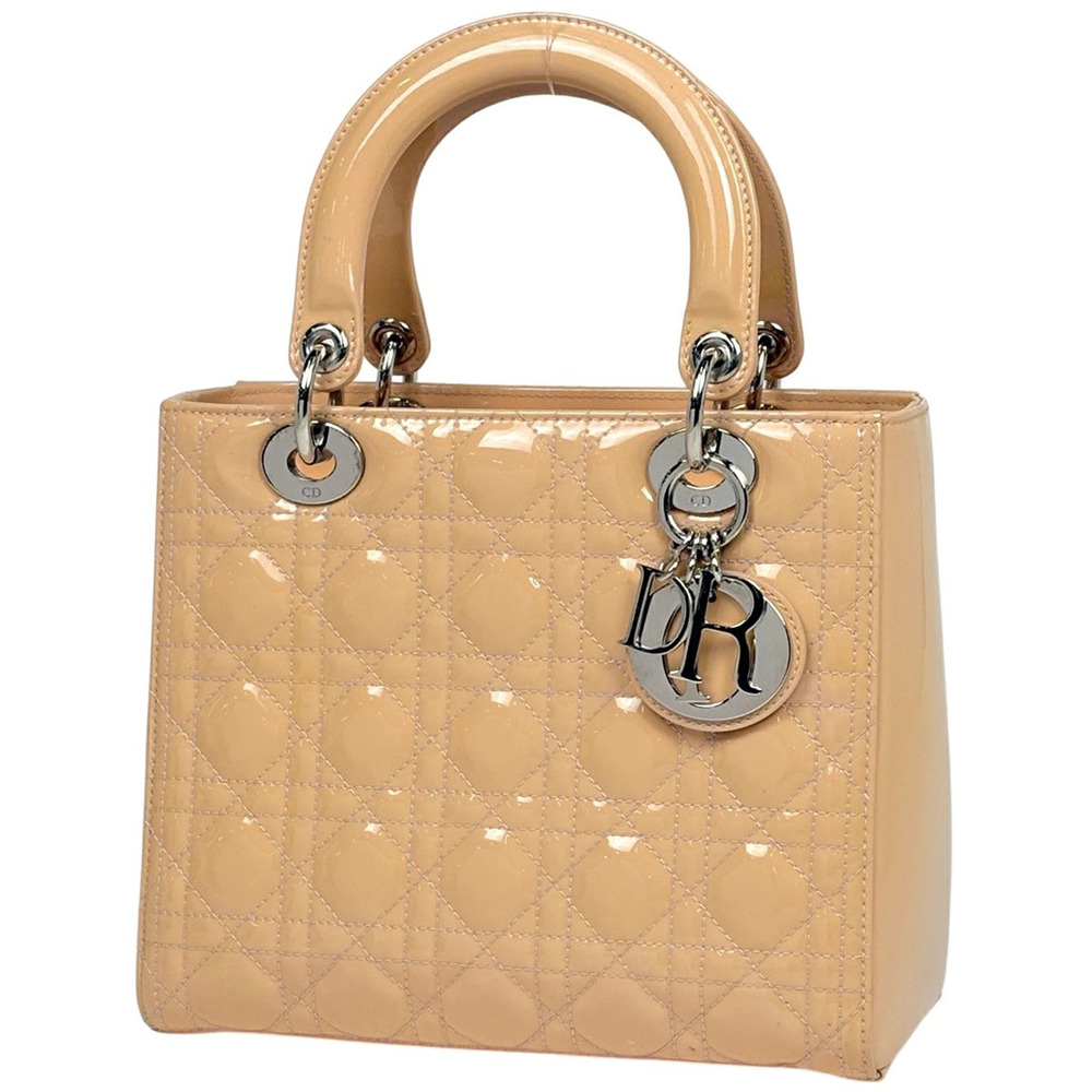 Christian Dior Lady Cannage handbag Patent Vernis leather Beige Cream